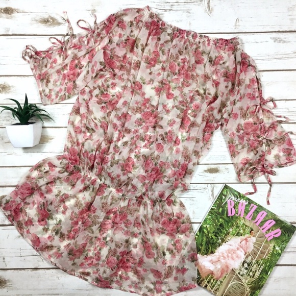 Sheer Open Sleeve Floral Rose Print Top / Coverup - Picture 1 of 7